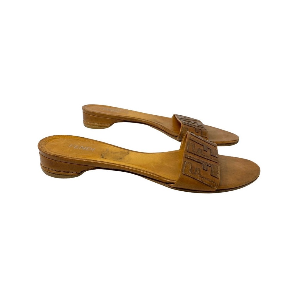 Fendi Brown Leather Slide Sandals